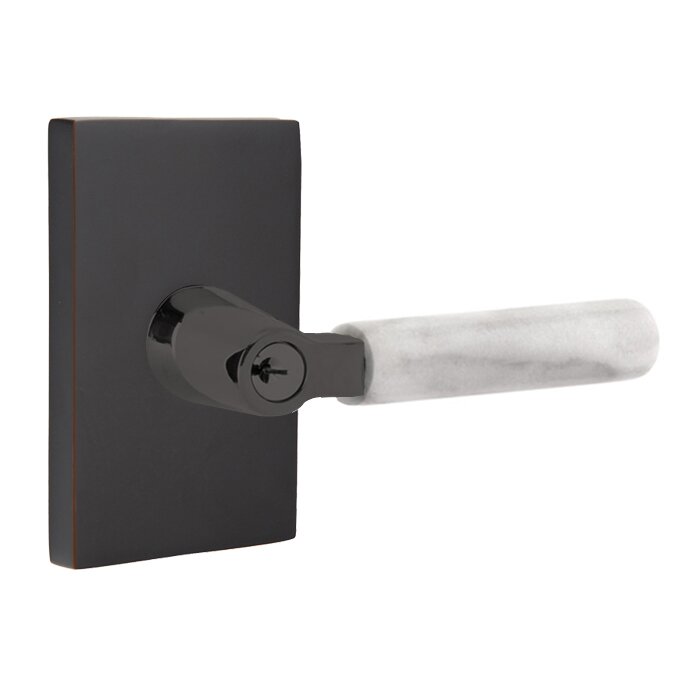 Emtek Select L-Square White Marble Lever with Modern Rectangular Rosette in Oil Rubbed Bronze finish