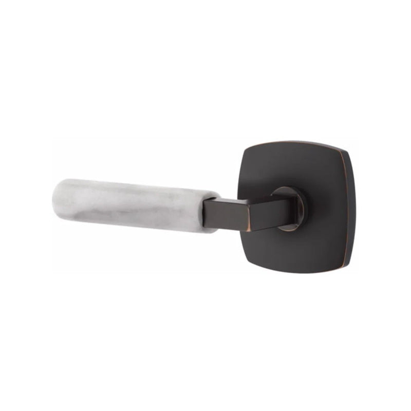 Emtek Select L-Square White Marble Lever with Urban Modern Rosette in Oil Rubbed Bronze finish