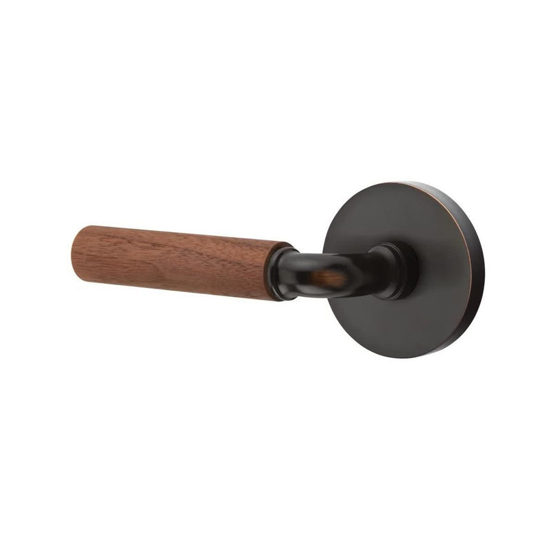 Emtek Select R-Bar Dark Walnut Lever with Disk Rosette in Oil Rubbed Bronze finish