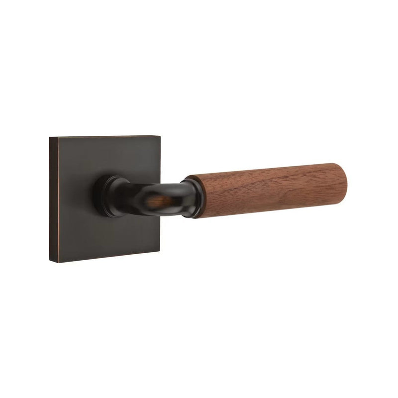 Emtek Select R-Bar Dark Walnut Lever with Square Rosette in Oil Rubbed Bronze finish