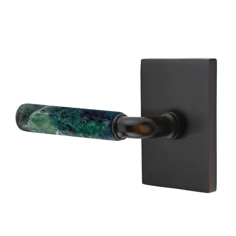 Emtek Select R-Bar Green Marble Lever with Modern Rectangular Rosette in Oil Rubbed Bronze finish