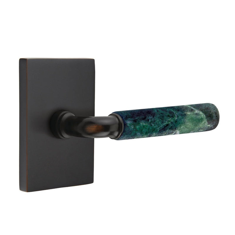 Emtek Select R-Bar Green Marble Lever with Modern Rectangular Rosette in Oil Rubbed Bronze finish