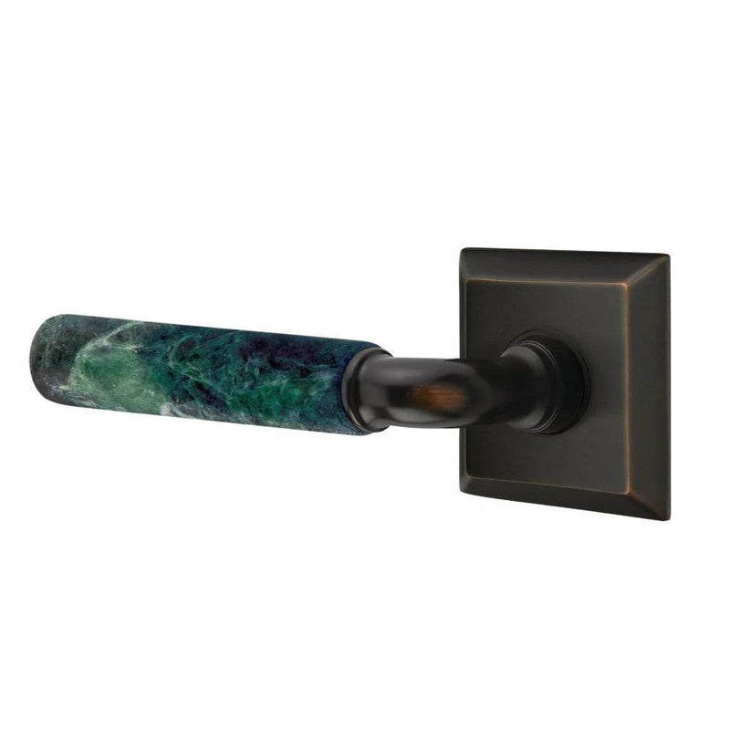 Emtek Select R-Bar Green Marble Lever with Quincy Rosette in Oil Rubbed Bronze finish