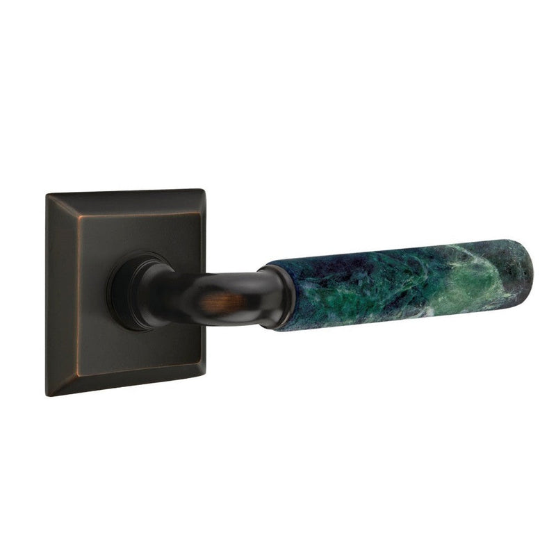 Emtek Select R-Bar Green Marble Lever with Quincy Rosette in Oil Rubbed Bronze finish