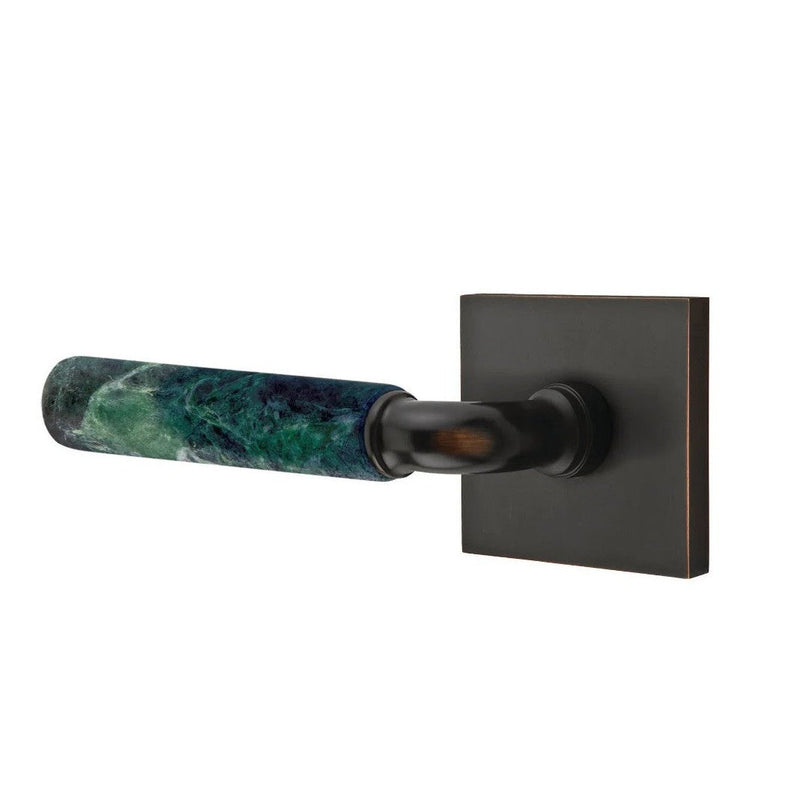 Emtek Select R-Bar Green Marble Lever with Square Rosette in Oil Rubbed Bronze finish