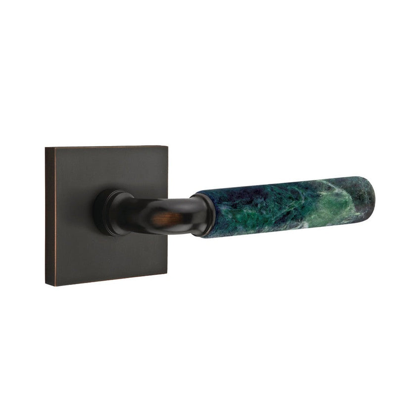 Emtek Select R-Bar Green Marble Lever with Square Rosette in Oil Rubbed Bronze finish