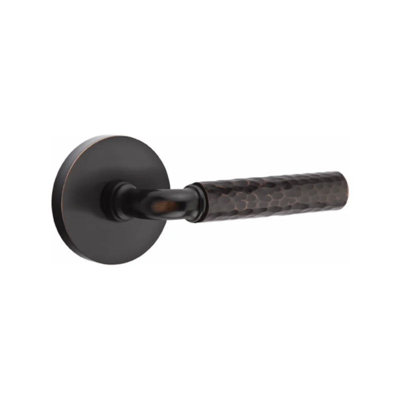 Emtek Select R-Bar Hammered Lever with Disk Rosette in Oil Rubbed Bronze finish