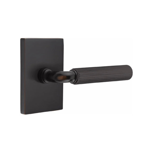 Emtek Select R-Bar Straight Knurled Lever with Modern Rectangular Rosette in Oil Rubbed Bronze finish