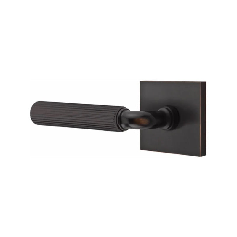 Emtek Select R-Bar Straight Knurled Lever with Square Rosette in Oil Rubbed Bronze finish