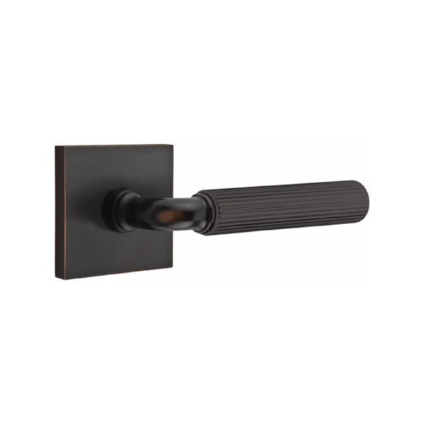 Emtek Select R-Bar Straight Knurled Lever with Square Rosette in Oil Rubbed Bronze finish