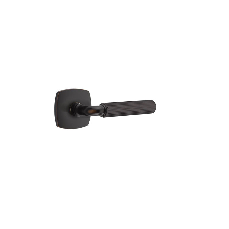 Emtek Select R-Bar Straight Knurled Lever with Urban Modern Rosette in Oil Rubbed Bronze finish