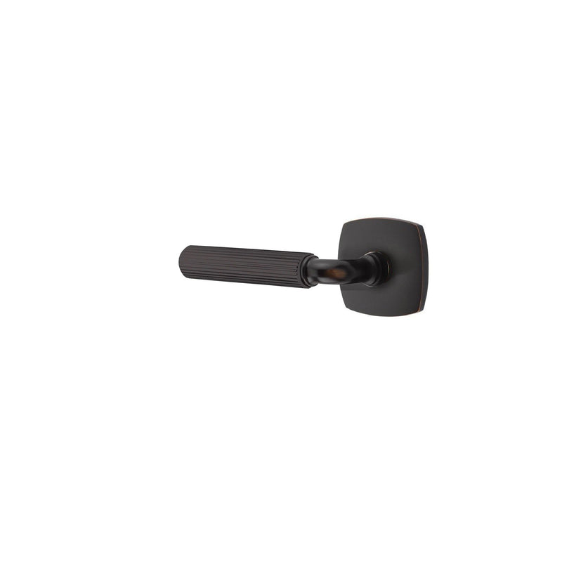 Emtek Select R-Bar Straight Knurled Lever with Urban Modern Rosette in Oil Rubbed Bronze finish