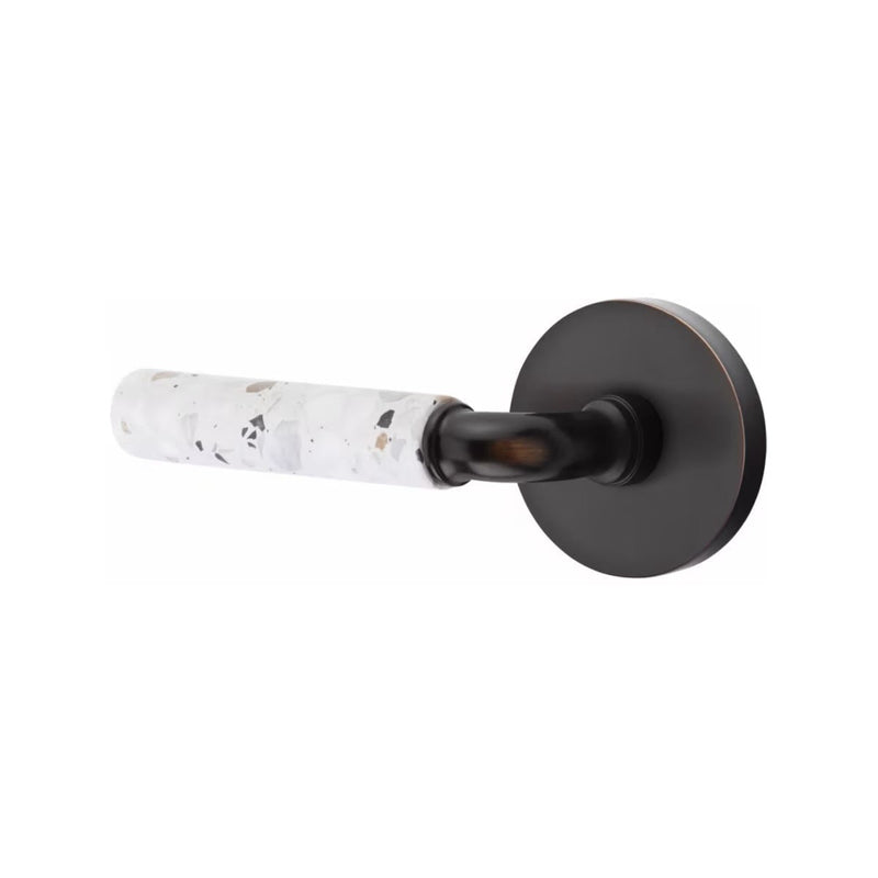 Emtek Select R-Bar Terrazzo Lever with Disk Rosette in Oil Rubbed Bronze finish