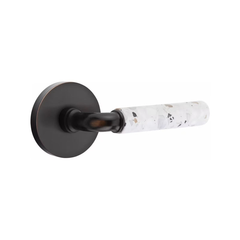 Emtek Select R-Bar Terrazzo Lever with Disk Rosette in Oil Rubbed Bronze finish