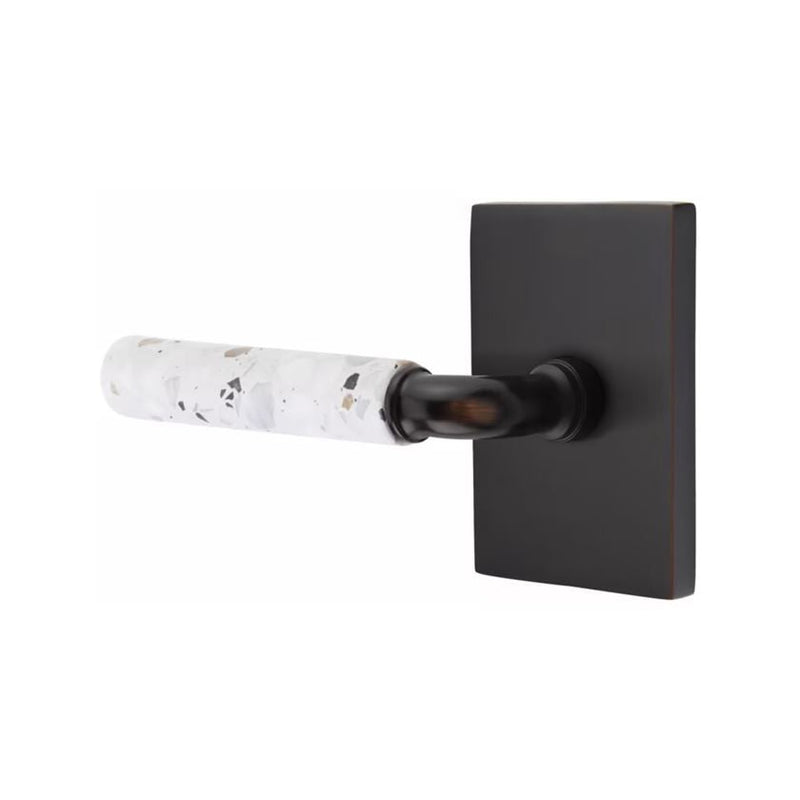 Emtek Select R-Bar Terrazzo Lever with Modern Rectangular Rosette in Oil Rubbed Bronze finish