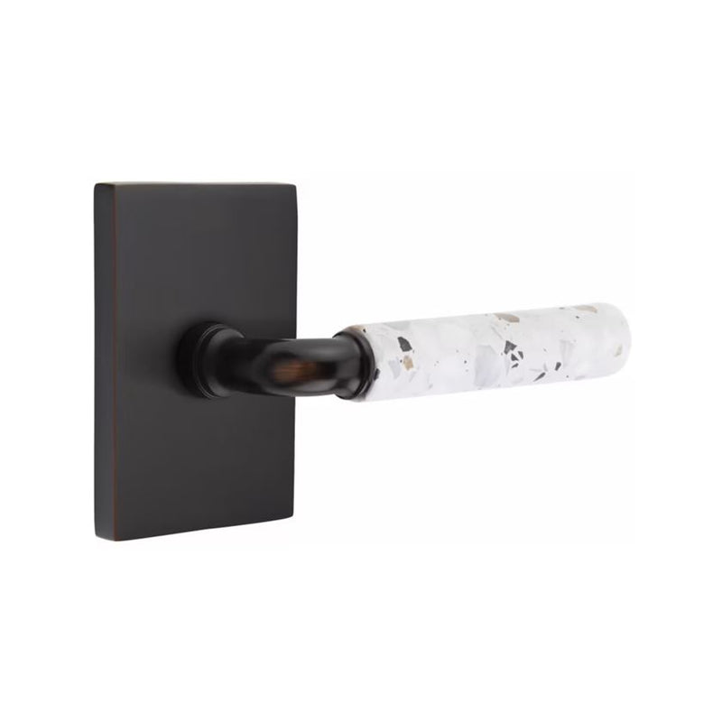 Emtek Select R-Bar Terrazzo Lever with Modern Rectangular Rosette in Oil Rubbed Bronze finish