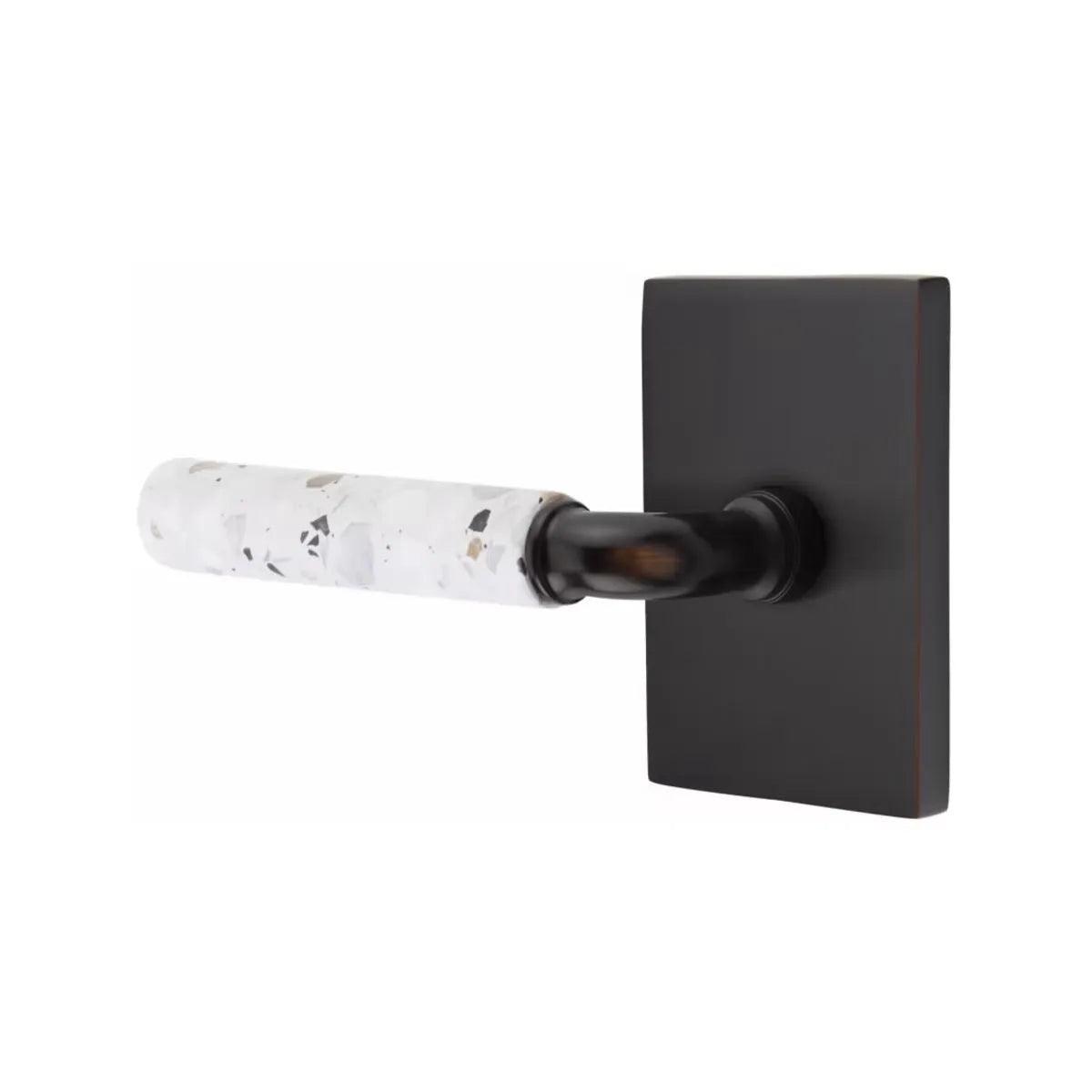 Emtek Select R-Bar Terrazzo Lever with Modern Rectangular Rosette in Oil Rubbed Bronze finish