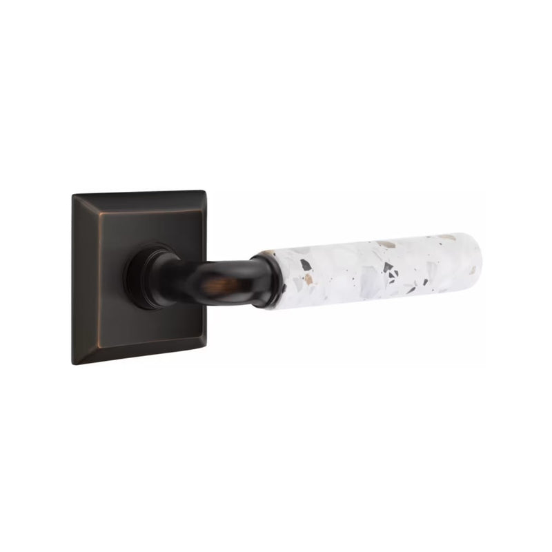 Emtek Select R-Bar Terrazzo Lever with Quincy Rosette in Oil Rubbed Bronze finish