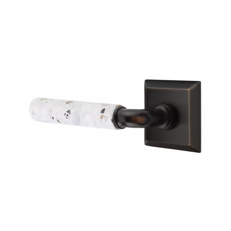 Emtek Select R-Bar Terrazzo Lever with Quincy Rosette in Oil Rubbed Bronze finish