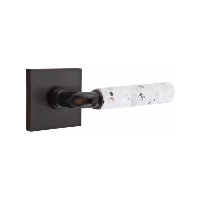 Emtek Select R-Bar Terrazzo Lever with Square Rosette in Oil Rubbed Bronze finish