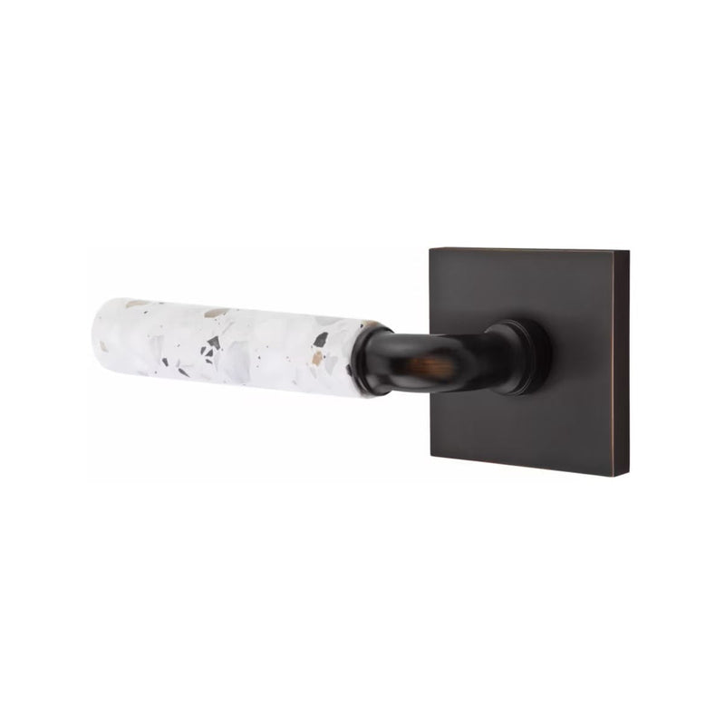 Emtek Select R-Bar Terrazzo Lever with Square Rosette in Oil Rubbed Bronze finish