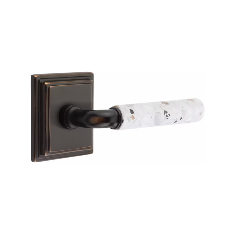 Emtek Select R-Bar Terrazzo Lever with Wilshire Rosette in Oil Rubbed Bronze finish