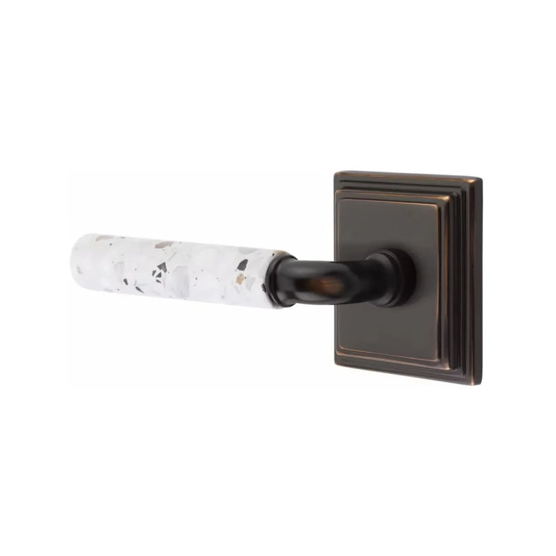 Emtek Select R-Bar Terrazzo Lever with Wilshire Rosette in Oil Rubbed Bronze finish