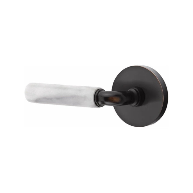 Emtek Select R-Bar White Marble Lever with Disk Rosette in Oil Rubbed Bronze finish