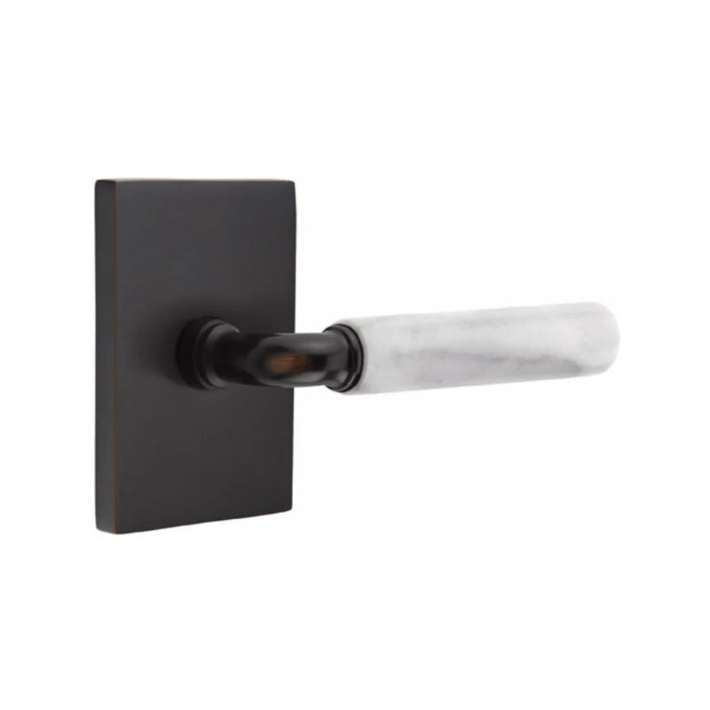 Emtek Select R-Bar White Marble Lever with Modern Rectangular Rosette in Oil Rubbed Bronze finish