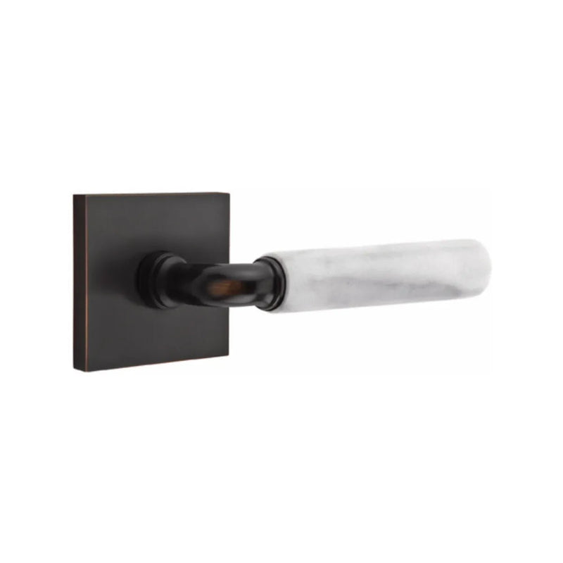 Emtek Select R-Bar White Marble Lever with Square Rosette in Oil Rubbed Bronze finish