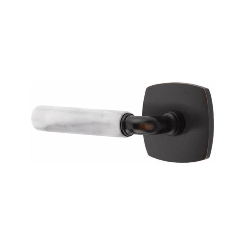 Emtek Select R-Bar White Marble Lever with Urban Modern Rosette in Oil Rubbed Bronze finish