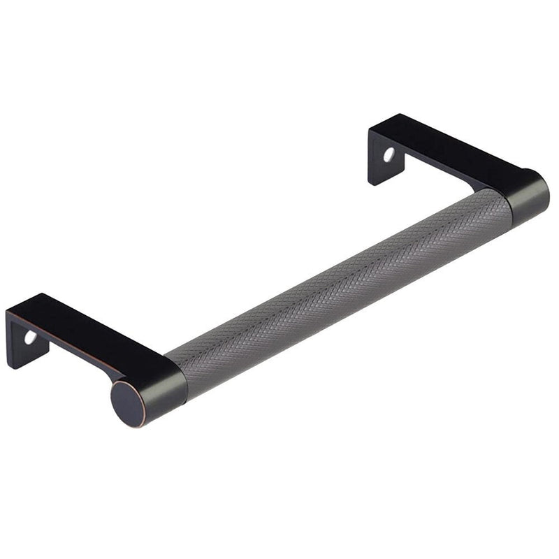 The Emtek Select Round Knurled Cabinet Edge Pull in Oil Rubbed Bronze finish