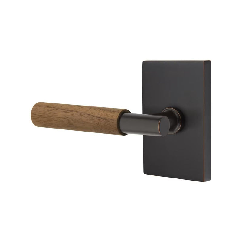 Emtek Select T-Bar Dark Walnut Lever with Modern Rectangular Rosette in Oil Rubbed Bronze finish