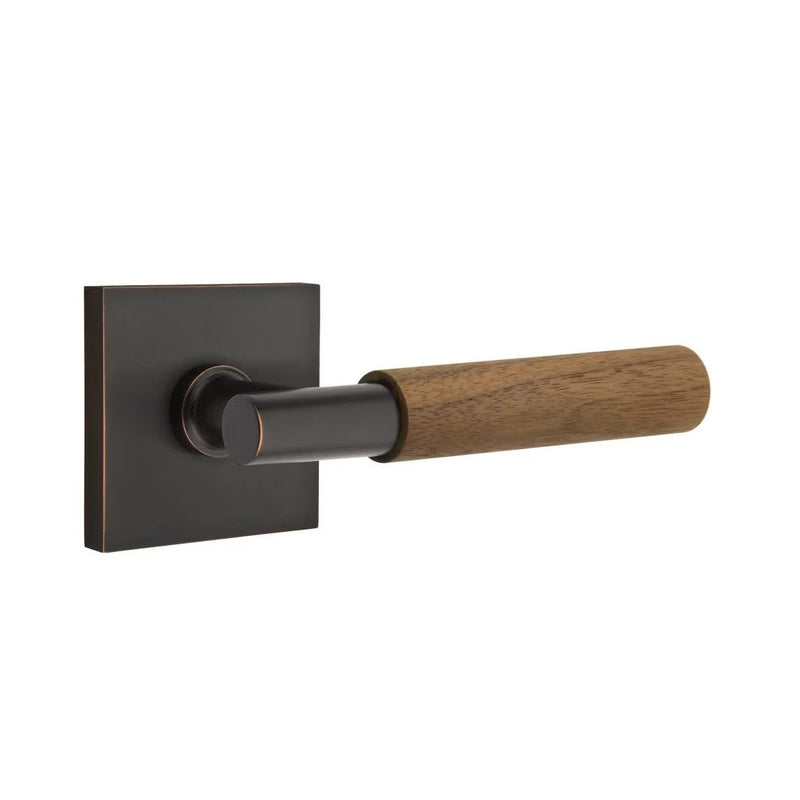 Emtek Select T-Bar Dark Walnut Lever with Square Rosette in Oil Rubbed Bronze finish