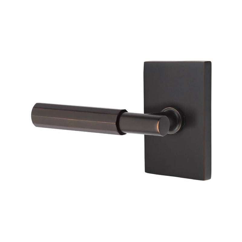 Emtek Select T-Bar Faceted Lever with Modern Rectangular Rosette in Oil Rubbed Bronze finish