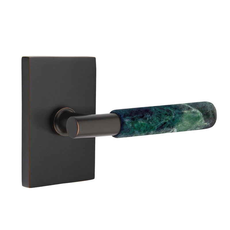 Emtek Select T-Bar Green Marble Lever with Modern Rectangular Rosette in Oil Rubbed Bronze finish