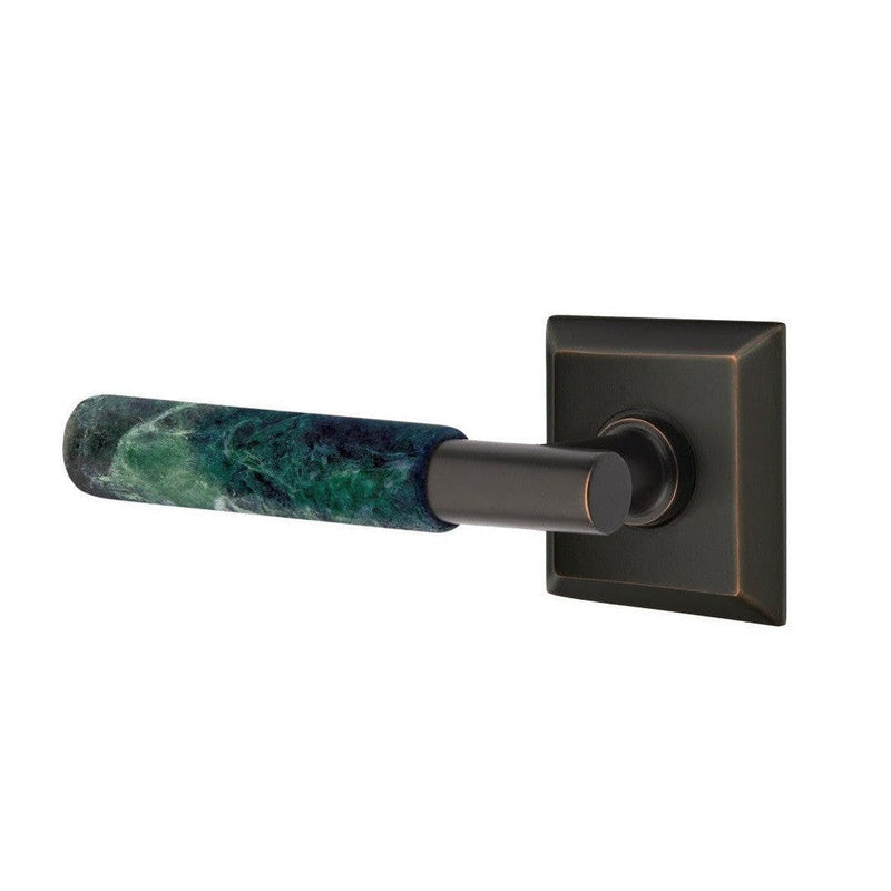 Emtek Select T-Bar Green Marble Lever with Quincy Rosette in Oil Rubbed Bronze finish