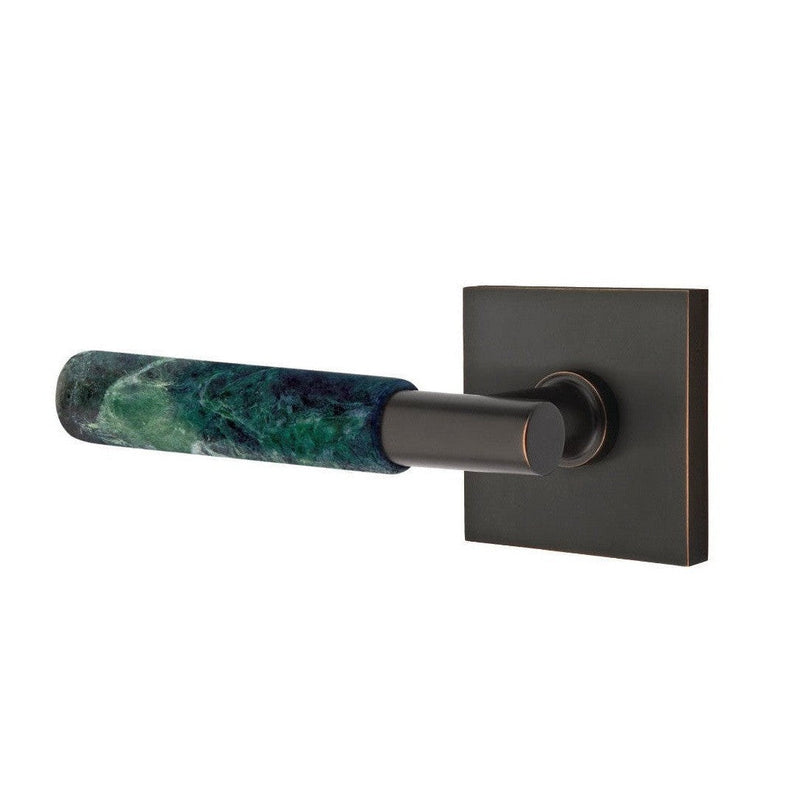 Emtek Select T-Bar Green Marble Lever with Square Rosette in Oil Rubbed Bronze finish