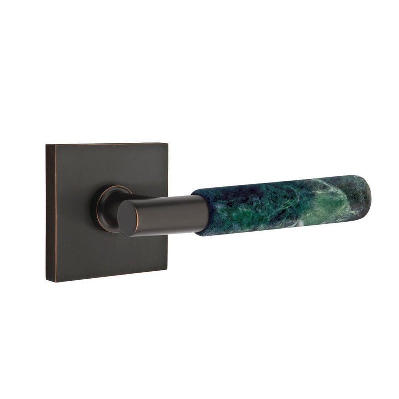 Emtek Select T-Bar Green Marble Lever with Square Rosette in Oil Rubbed Bronze finish