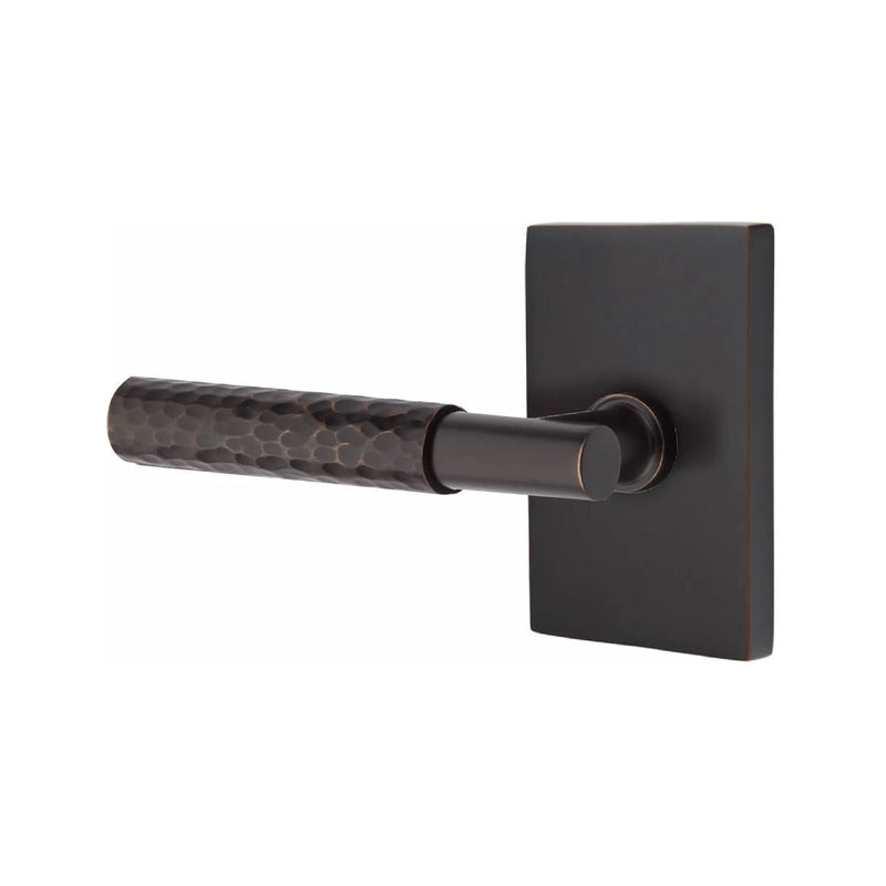 Emtek Select T-Bar Hammered Lever with Modern Rectangular Rosette in Oil Rubbed Bronze finish