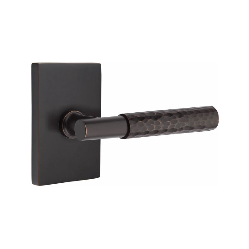 Emtek Select T-Bar Hammered Lever with Modern Rectangular Rosette in Oil Rubbed Bronze finish