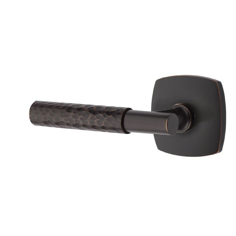 Emtek Select T-Bar Hammered Lever with Urban Modern Rosette in Oil Rubbed Bronze finish