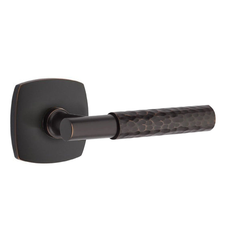 Emtek Select T-Bar Hammered Lever with Urban Modern Rosette in Oil Rubbed Bronze finish