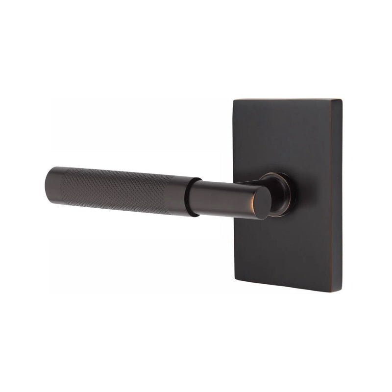 Emtek Select T-Bar Knurled Lever with Modern Rectangular Rosette in Oil Rubbed Bronze finish