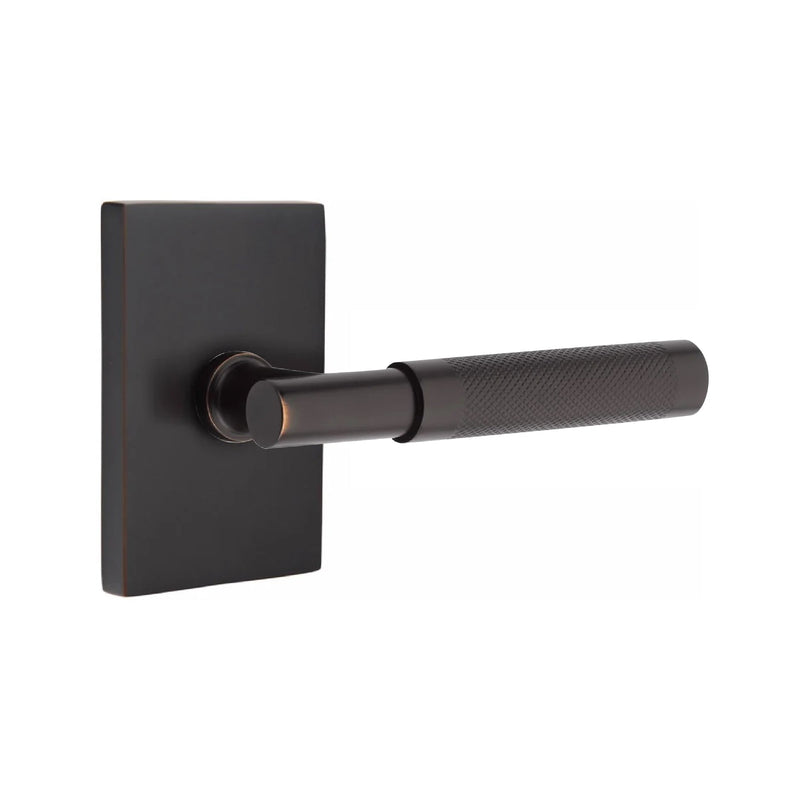 Emtek Select T-Bar Knurled Lever with Modern Rectangular Rosette in Oil Rubbed Bronze finish