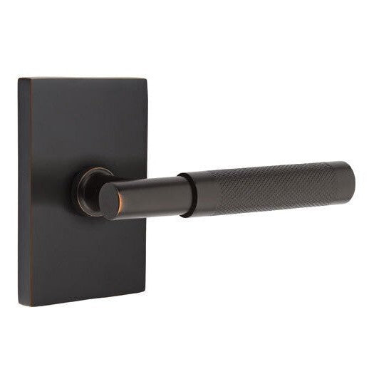 Emtek Select T-Bar Knurled Lever with Modern Rectangular Rosette in Oil Rubbed Bronze finish