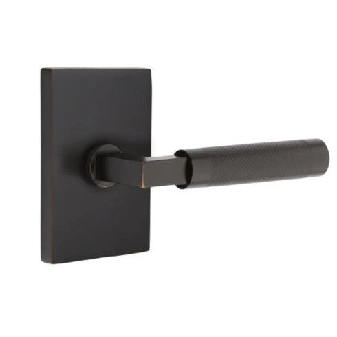 Emtek Select T-Bar Knurled Lever with Modern Rectangular Rosette in Oil Rubbed Bronze finish