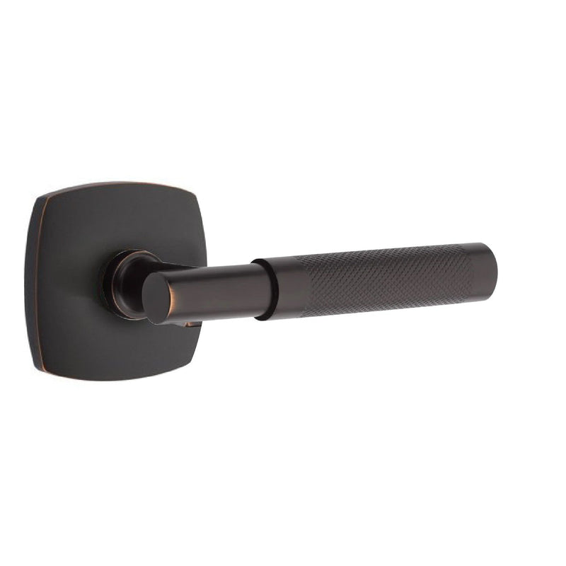 Emtek Select T-Bar Knurled Lever with Urban Modern Rosette in Oil Rubbed Bronze finish