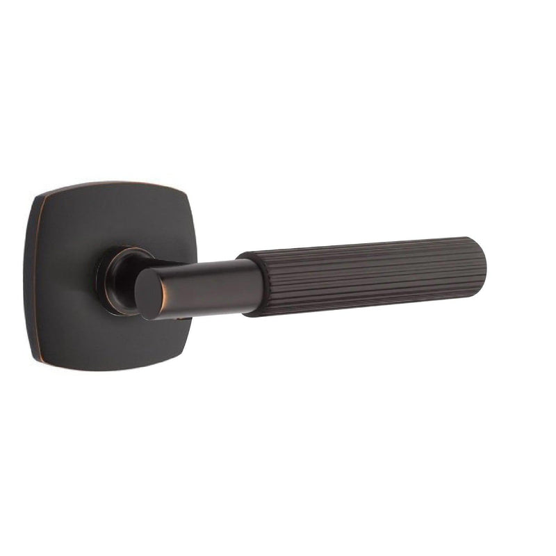 Emtek Select T-Bar Straight Knurled Lever with Urban Modern Rosette in Oil Rubbed Bronze finish