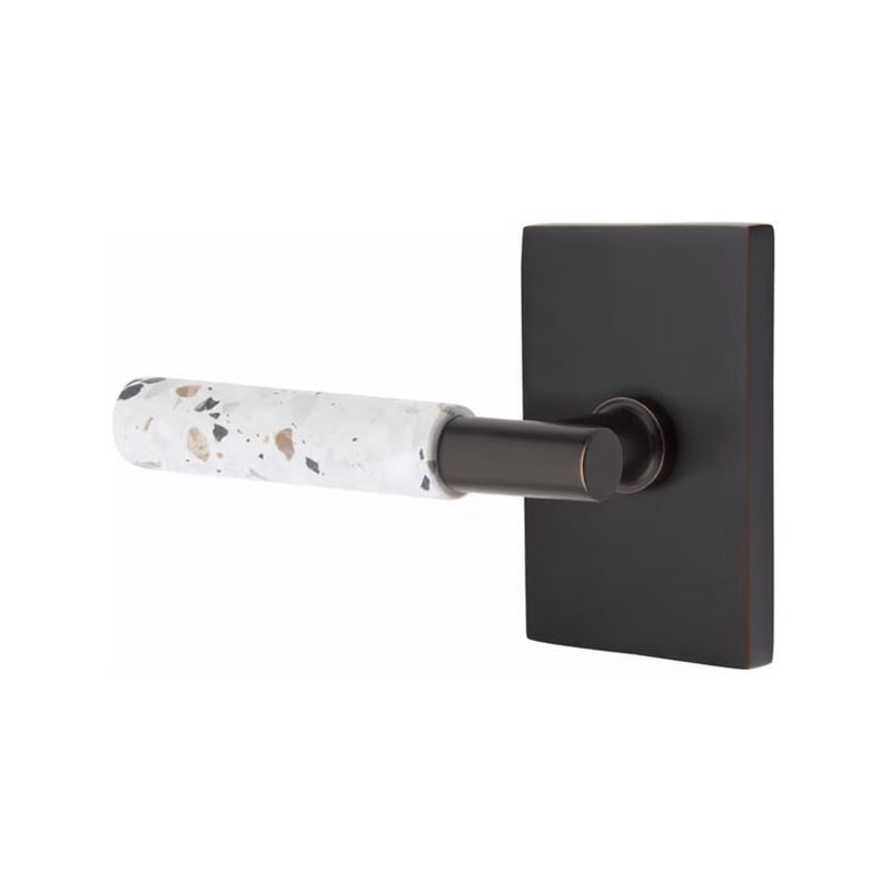 Emtek Select T-Bar Terrazzo Lever with Modern Rectangular Rosette in Oil Rubbed Bronze finish